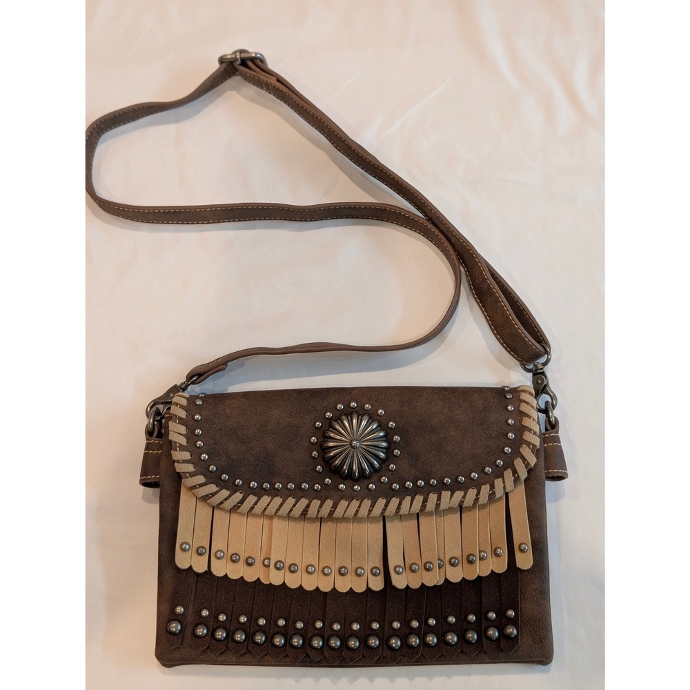 Montana West Western Crossbody Bag Studded Concho Fringe Boho Faux Seude Purse - Picture 1 of 16